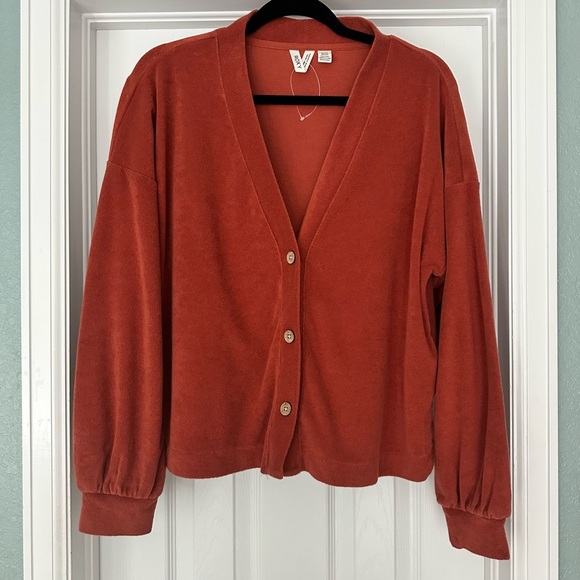 Roxy Three's Company Boxy Cardigan Baked Clay Burnt Orange Size XL - Picture 3 of 10